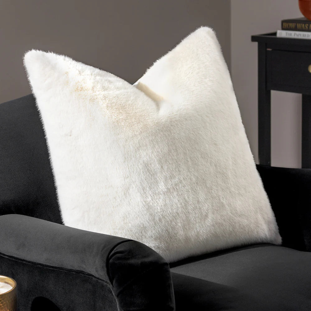 Faux Fur Velvet Cushion in Ecru