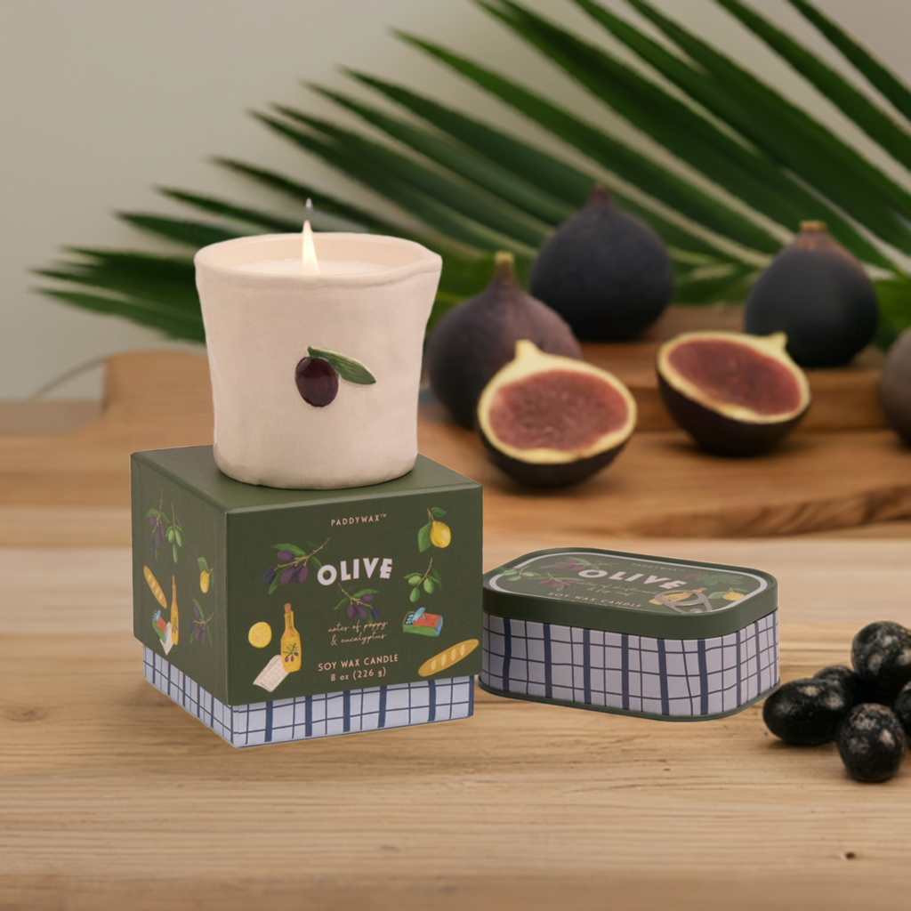 Fig Olive Embossed Bistro Ceramic Boxed Candle