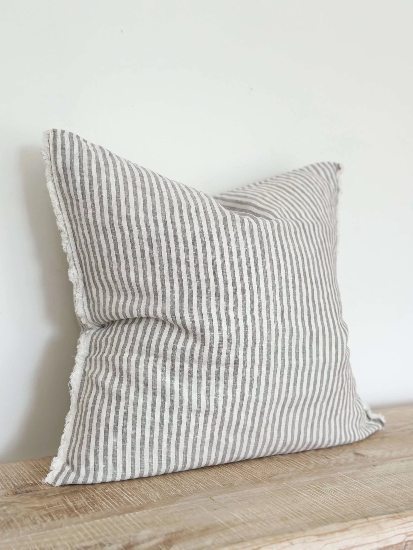 Frayed Edge Grey Stripe Linen Cushion