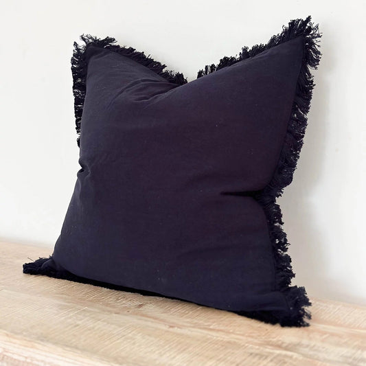 Frayed Navy Linen Blend Cushion