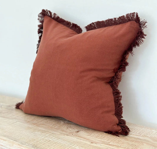 Frayed Terracotta Linen Blend Cushion