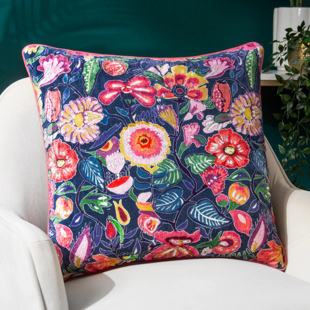 Glorine Floral Cushion Multicolour Velvet