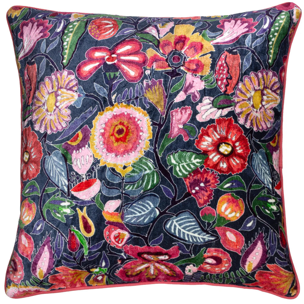 Glorine Floral Cushion Multicolour Velvet