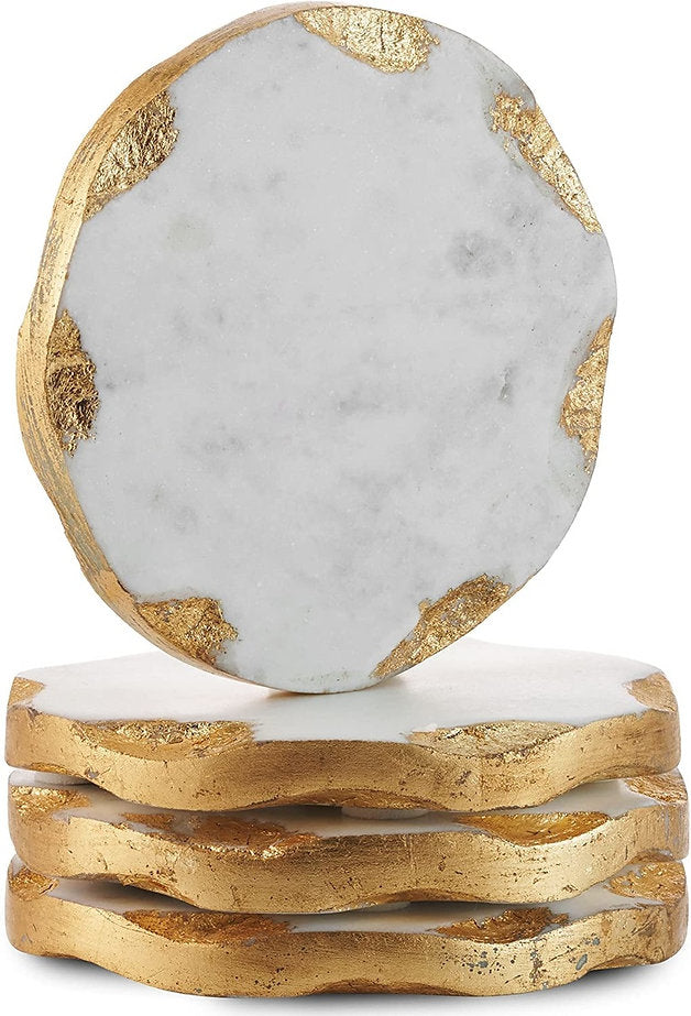 Gold Edged Round Marble Coasters - Set of 4