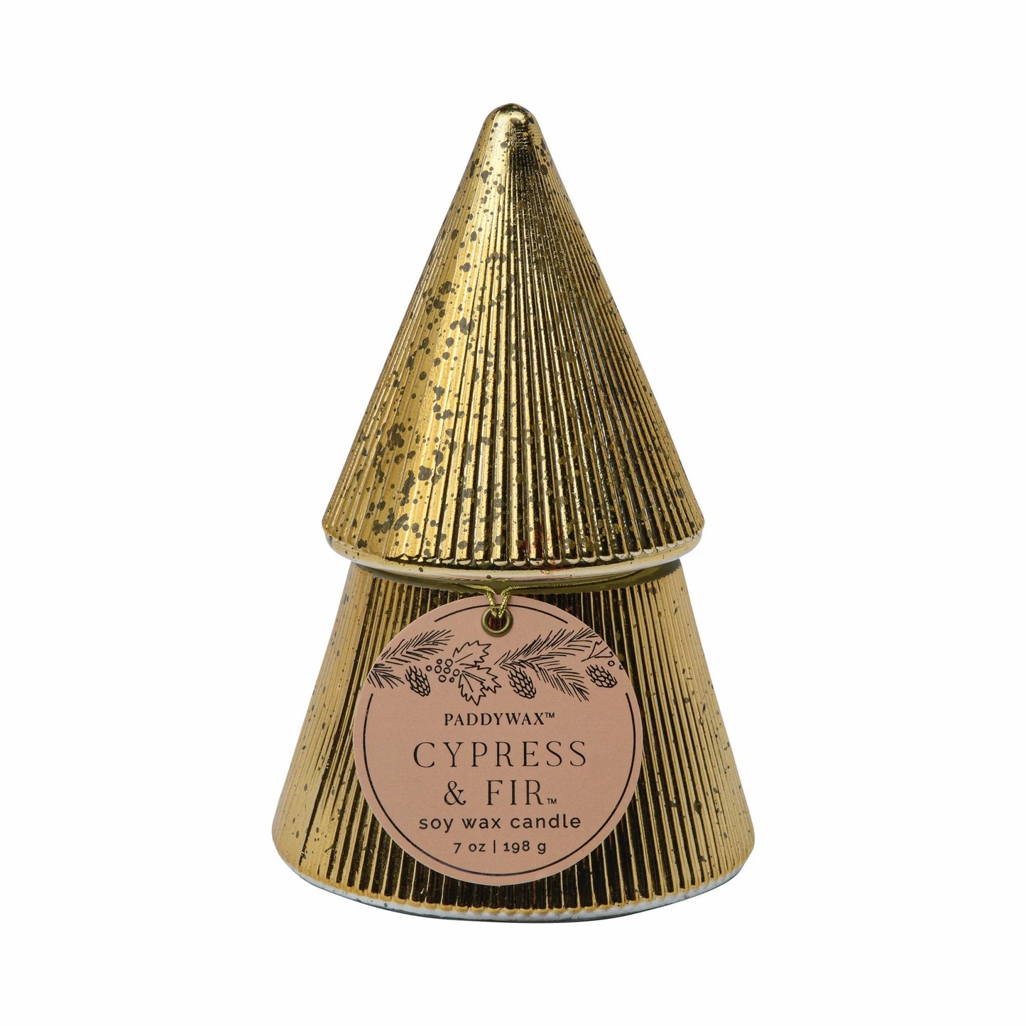 Gold Stacked Tree Candle - Cypress & Fir