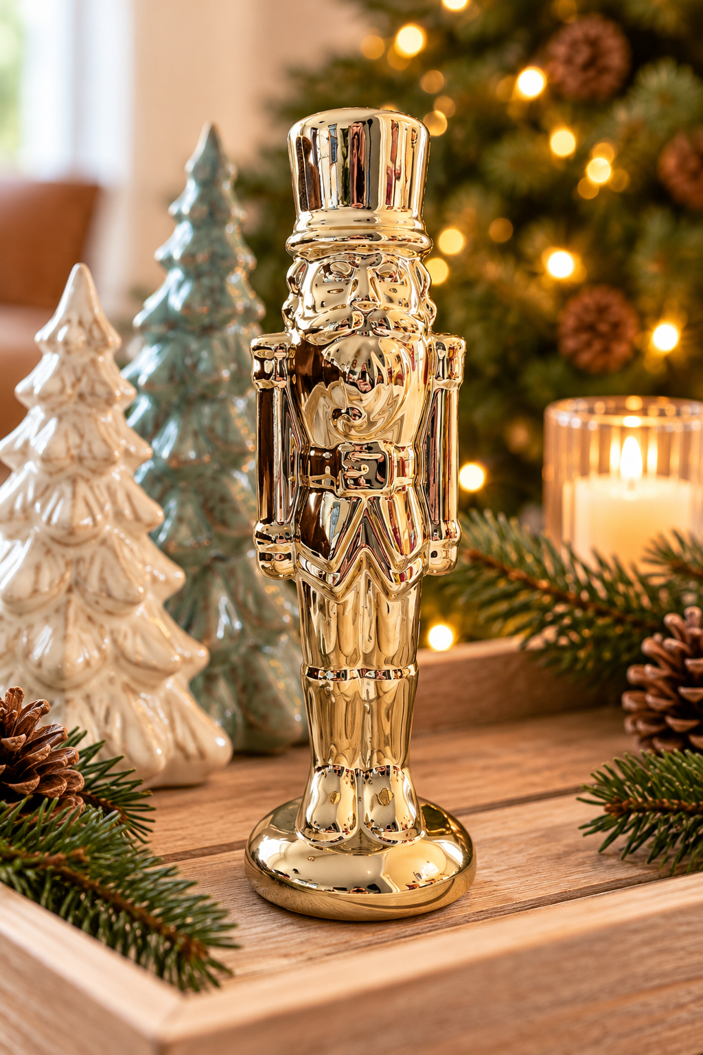 Gold Ceramic Nutcracker Christmas Decoration