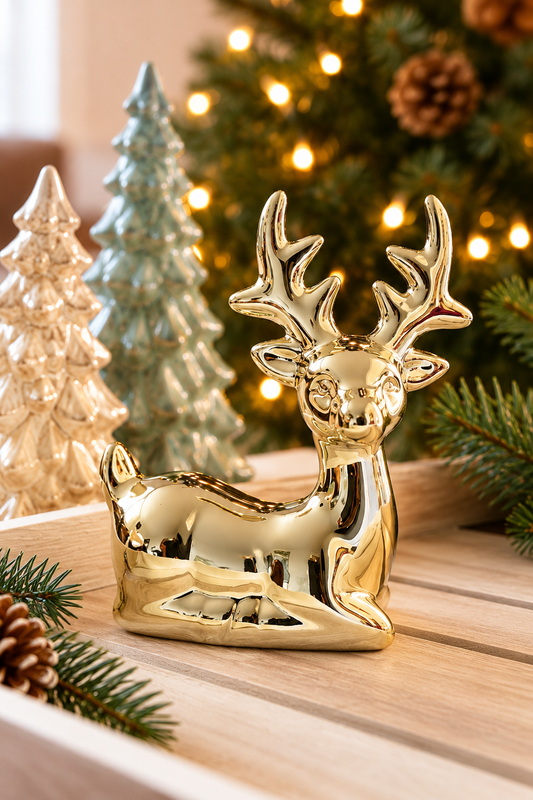 Golden Porcelain Deer Christmas Decoration