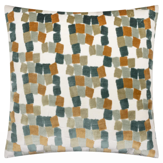 Green Metro Blocks Velvet Jacquard Cushion