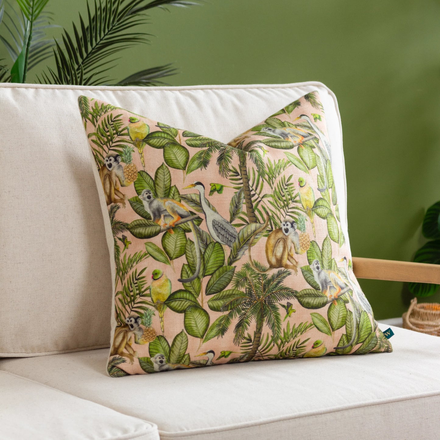 Green & Peach Tropical Jungle Cushion