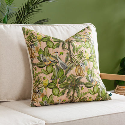 Green & Peach Tropical Jungle Cushion