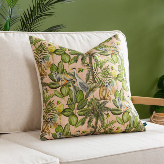 Green & Peach Tropical Jungle Cushion