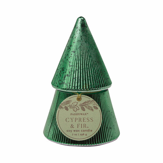 Green Stacked Tree Candle - Cypress & Fir