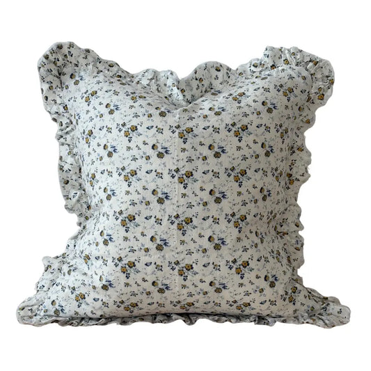 Hallie Blue Ditsy Floral Ruffle Cushion