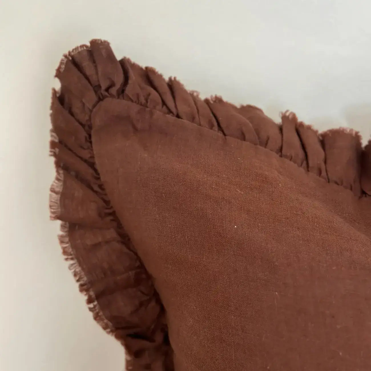 Large Dark Brown Ruffle Linen Cushion