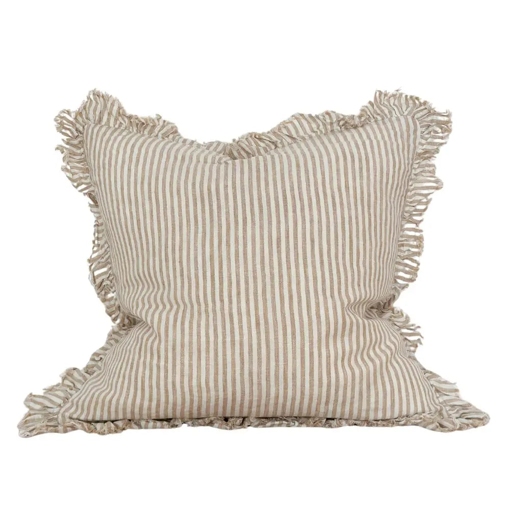 Hallie Light Brown Stripe Ruffle Cushion