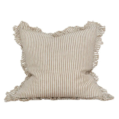Hallie Light Brown Stripe Ruffle Cushion