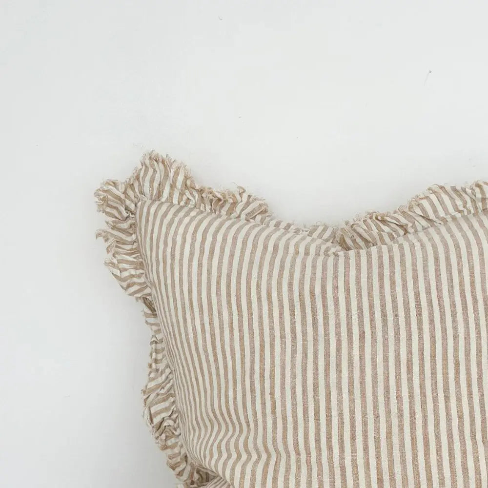 Hallie Light Brown Stripe Ruffle Cushion