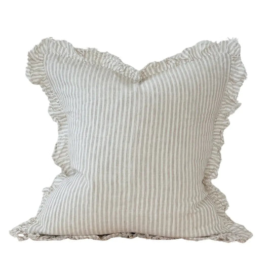 Hallie Natural Stripe Ruffle Cushion
