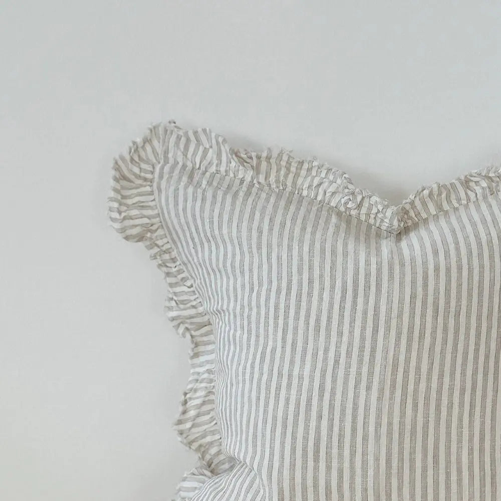 Hallie Natural Stripe Ruffle Cushion