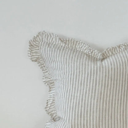 Hallie Natural Stripe Ruffle Cushion