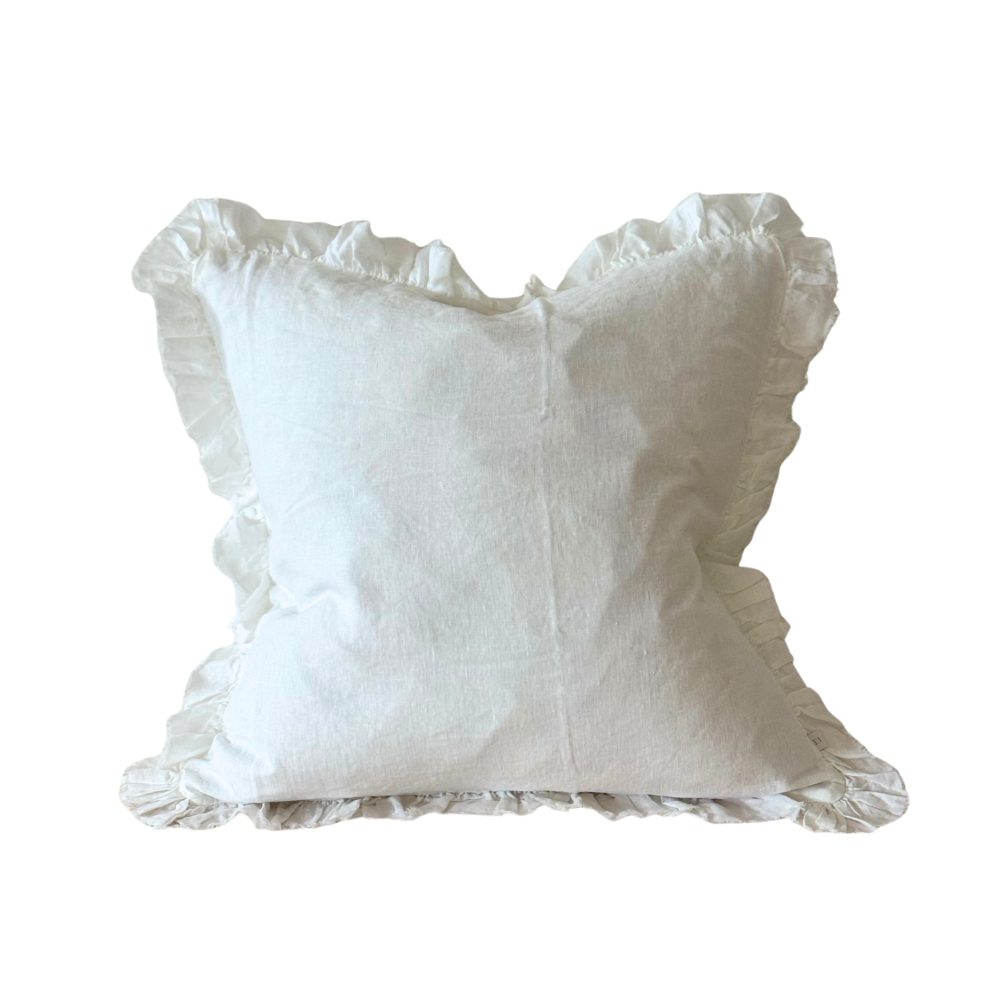 Hallie White Ruffle Linen Cushion
