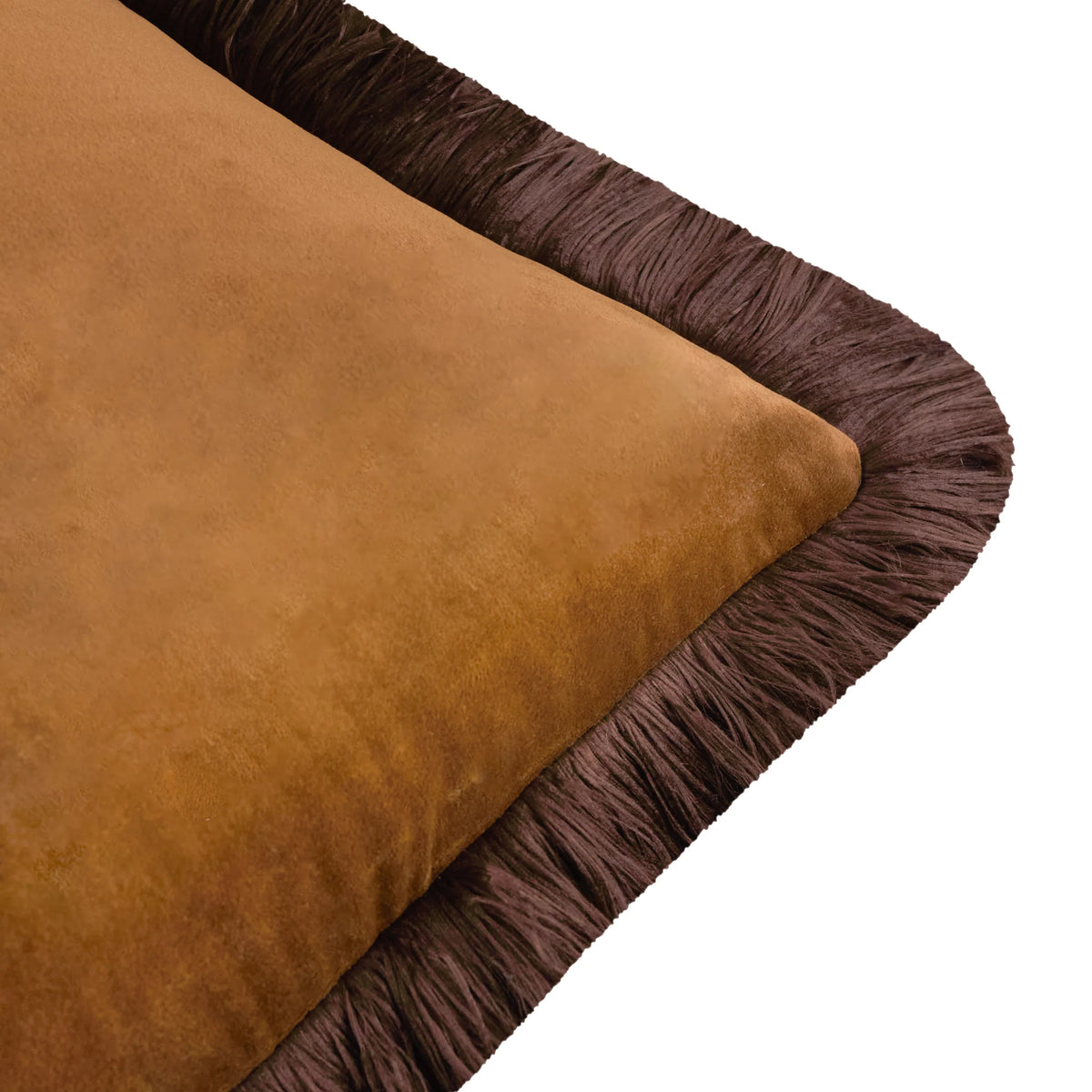 Halo Fringed Velvet Cushion - Caramel & Chocolate