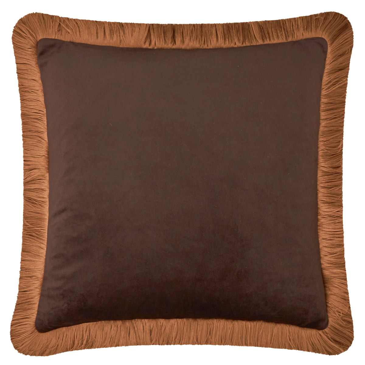 Halo Fringed Velvet Cushion - Chocolate & Caramel