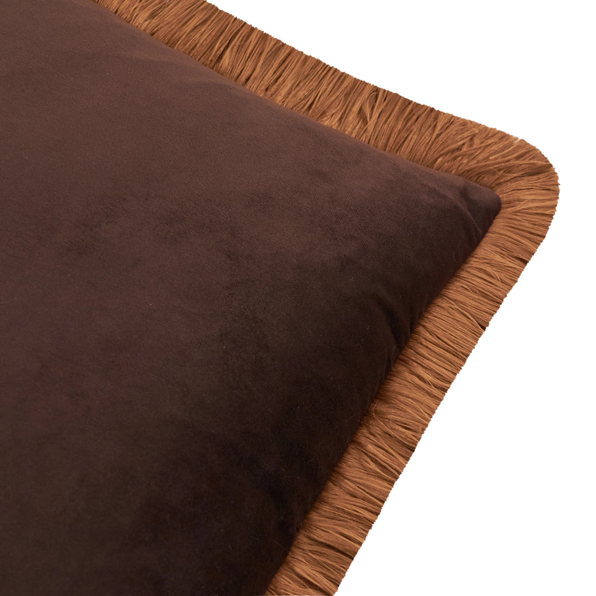 Halo Fringed Velvet Cushion - Chocolate & Caramel