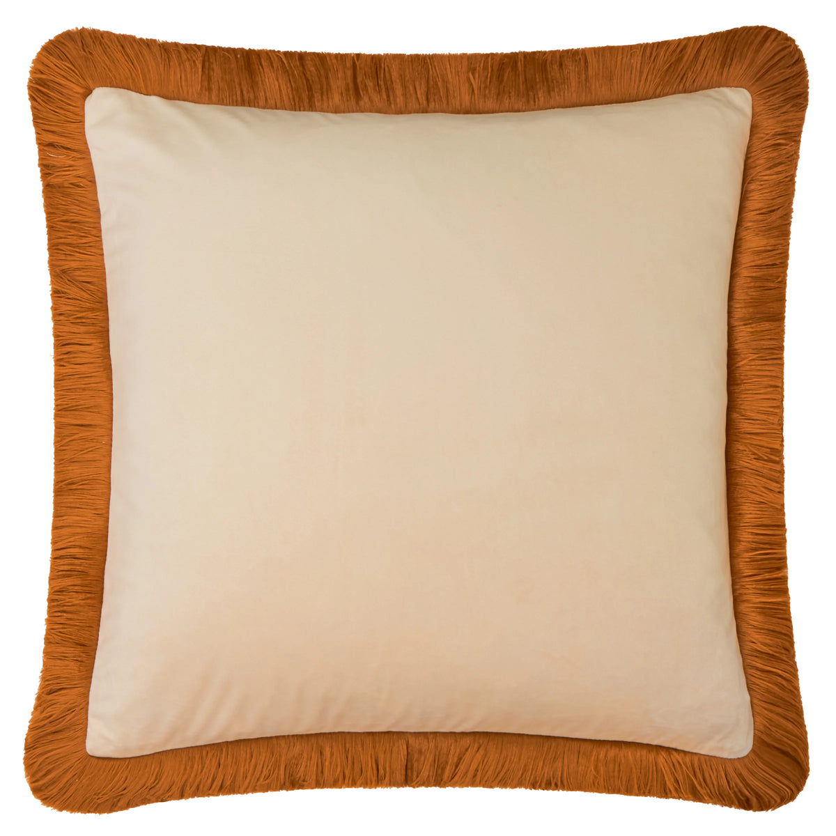 Halo Fringed Velvet Cushion - Ecru & Ginger
