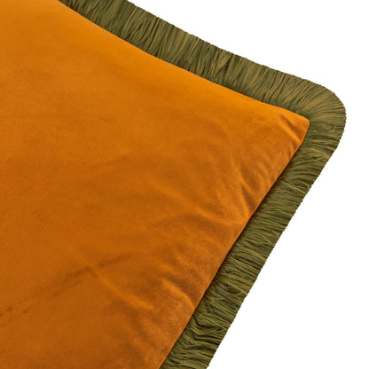 Halo Fringed Velvet Cushion - Ginger & Olive