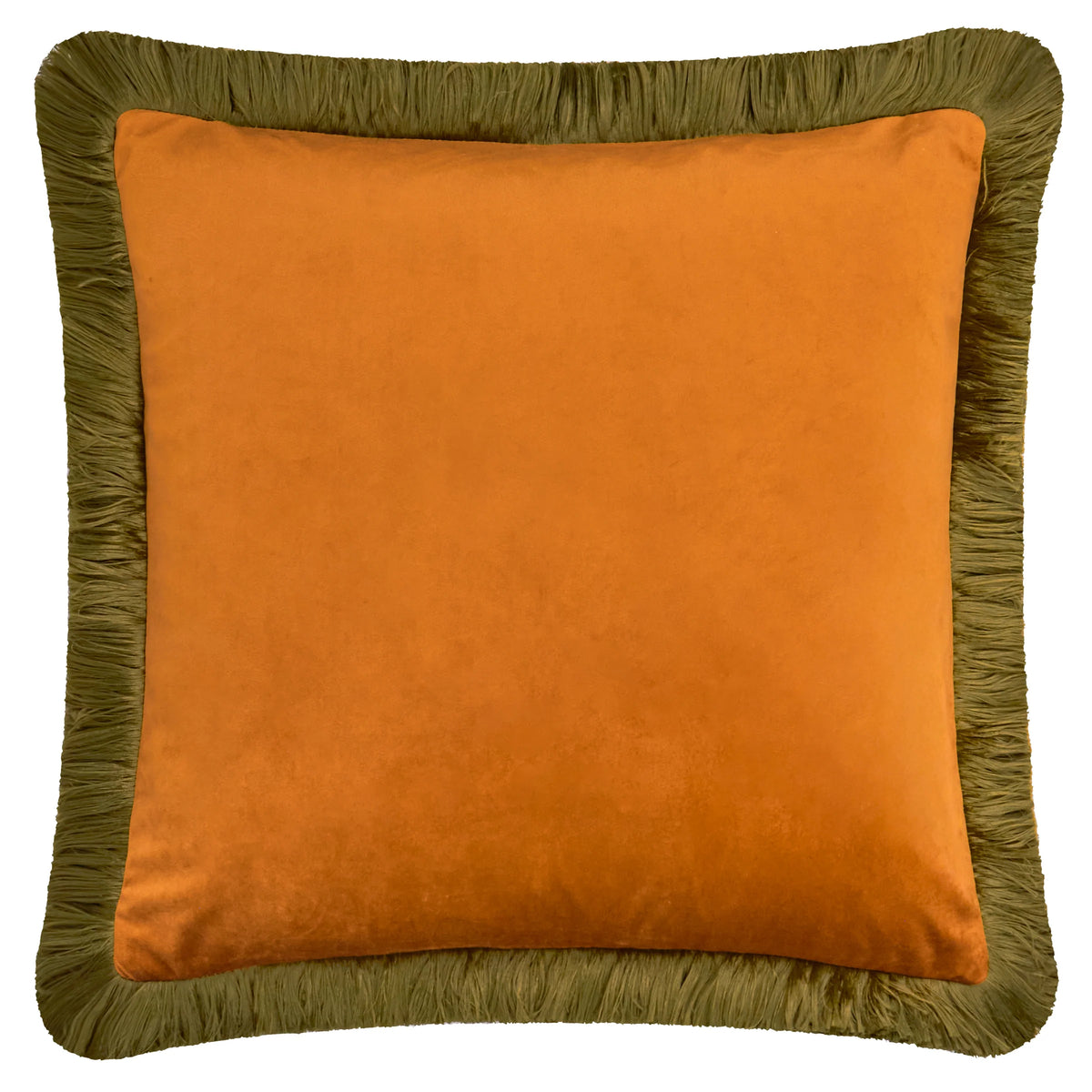 Halo Fringed Velvet Cushion - Ginger & Olive