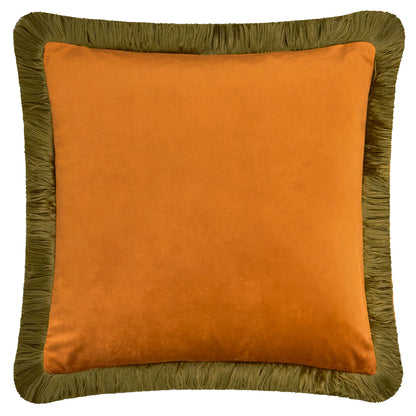 Halo Fringed Velvet Cushion - Ginger & Olive
