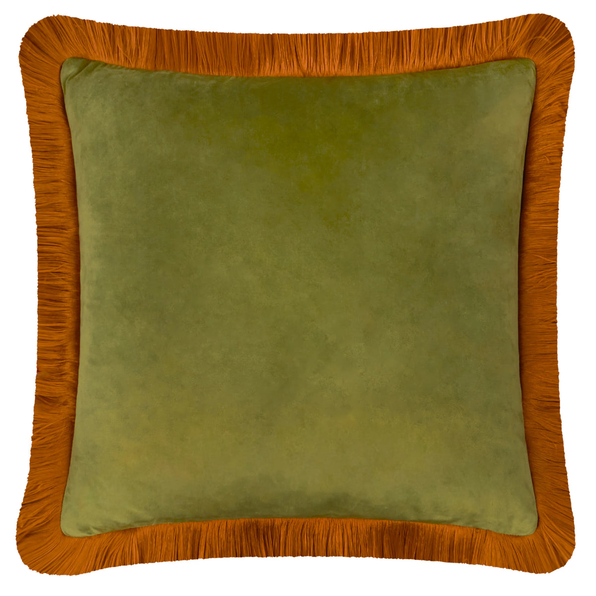 Halo Fringed Velvet Cushion - Olive & Ginger