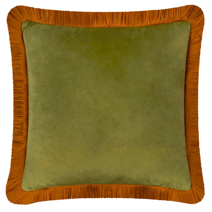 Halo Fringed Velvet Cushion - Olive & Ginger