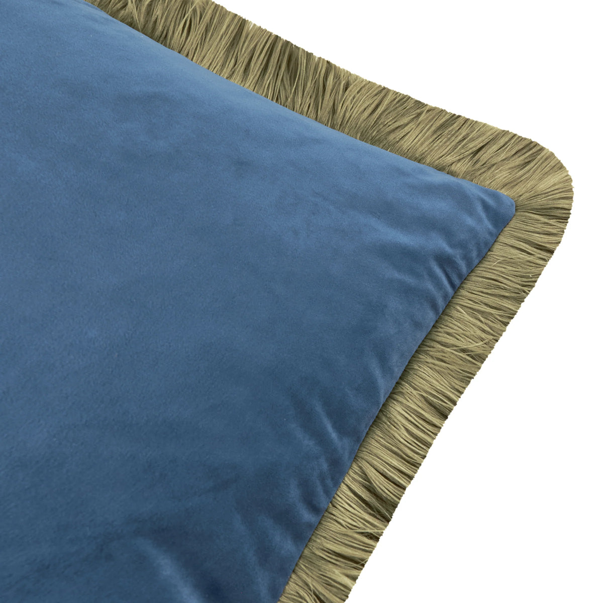 Halo Fringed Velvet Cushion - Petrol & Sage