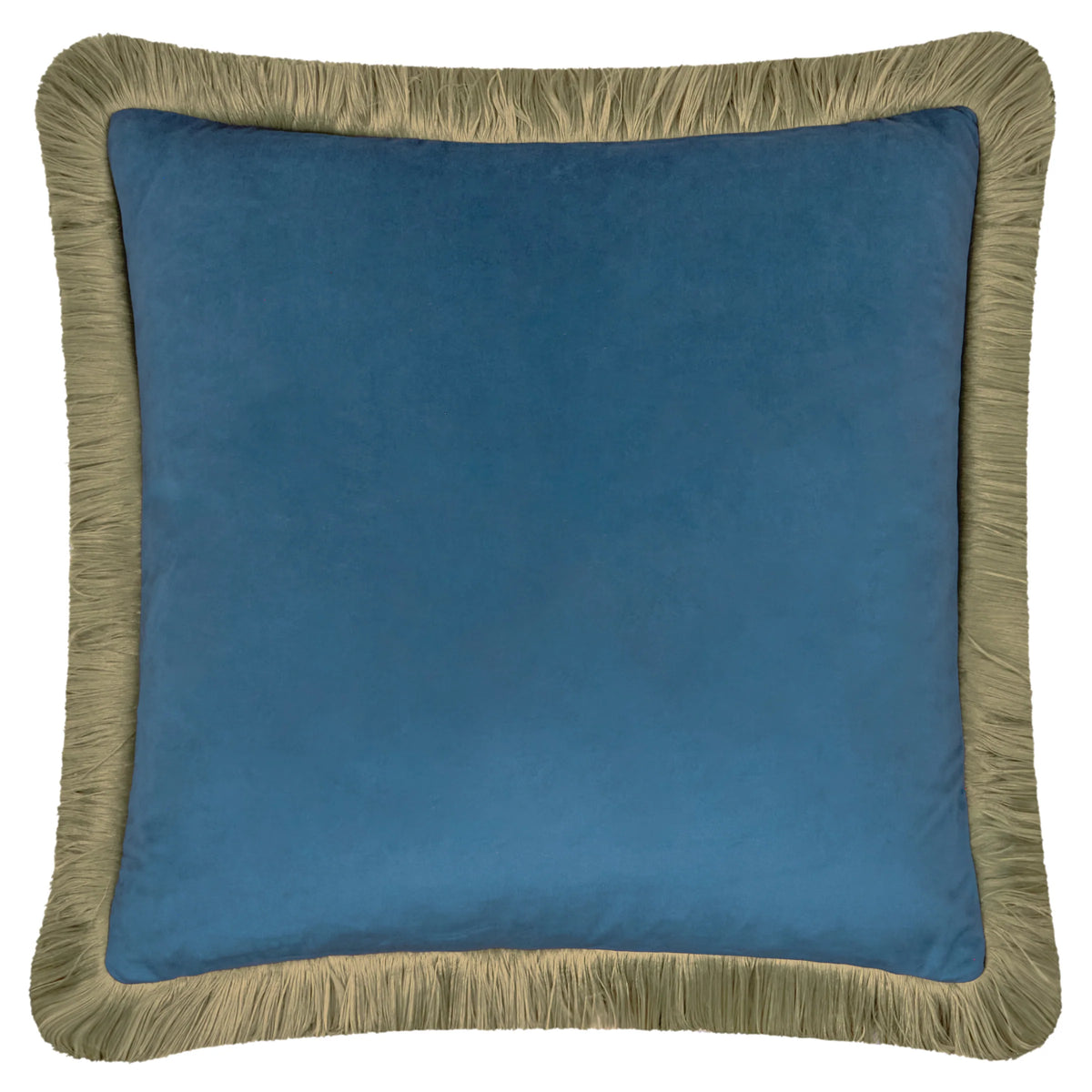 Halo Fringed Velvet Cushion - Petrol & Sage