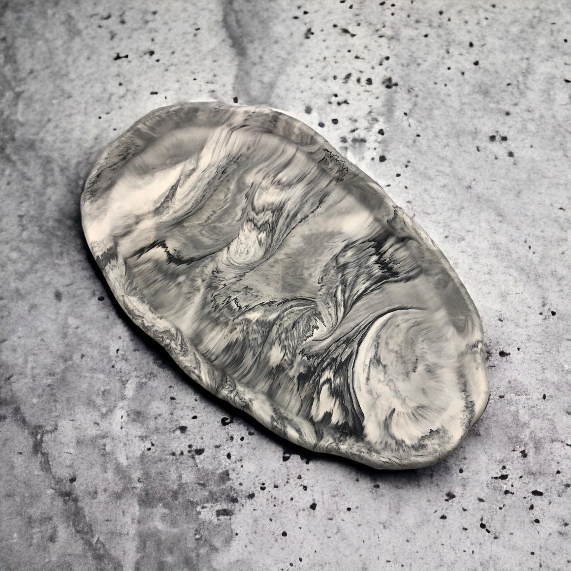 Grey Marble Effect Large Oval Tray