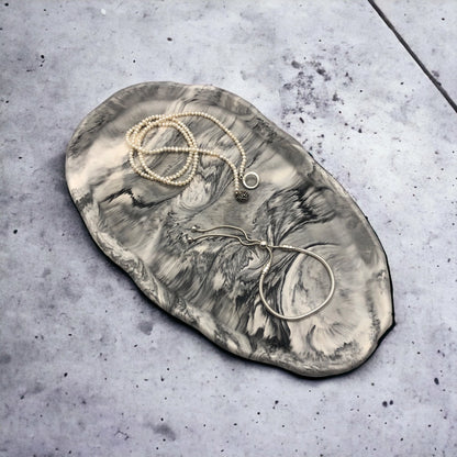 Grey Marble Effect Large Oval Tray