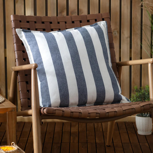 Hayle Cotton Stripe Outdoor Cushion - Navy