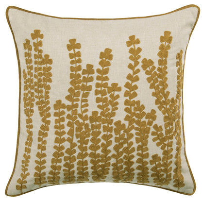 Herb Embroidered Feather Cushion Mustard