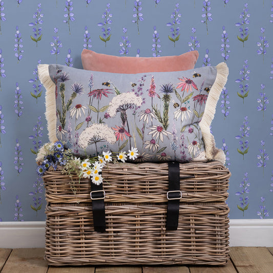 Wildflower Printed Feather Cushion Bluebell