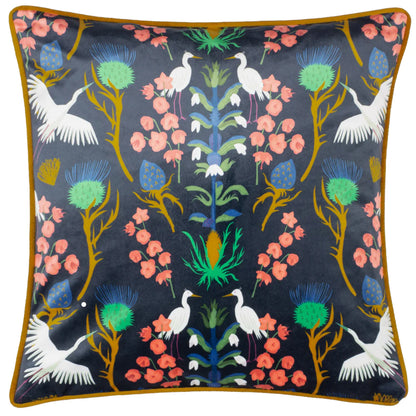 Herons Illustrated Velvet Cushion in Navy by Kate Merritt