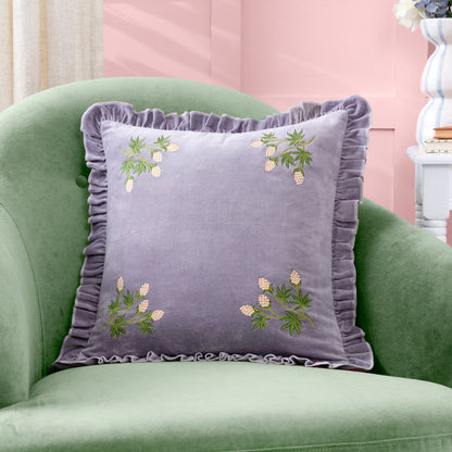 Hettie Embroidered Velvet Cushion - Lilac