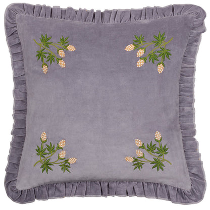 Hettie Embroidered Velvet Cushion - Lilac