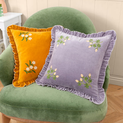 Hettie Embroidered Velvet Cushion - Lilac