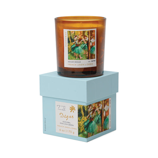 Degas Dancers 'Pink & Green' Impressionist Glass Candle - French Linen and Orris