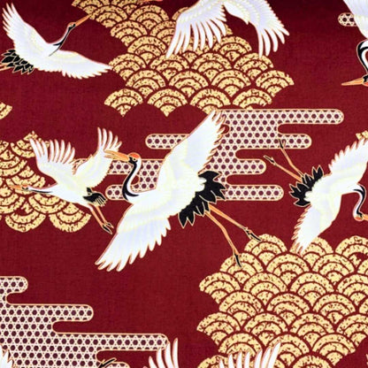 35cm Oriental Art Deco Japanese Cranes Red Drum Lampshade