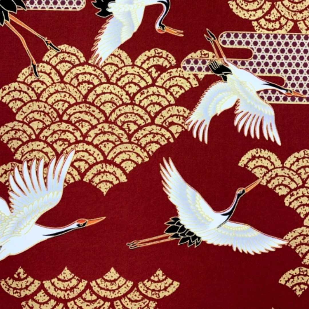 35cm Oriental Art Deco Japanese Cranes Red Drum Lampshade