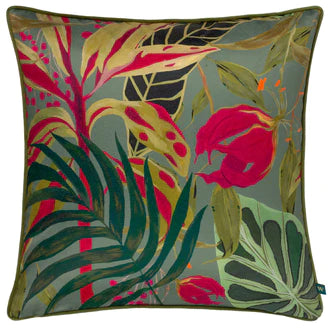 Jungle Foliage Cushion in Green & Pink