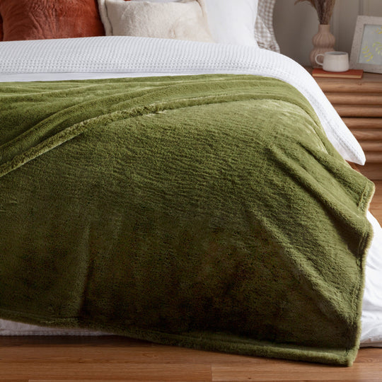 Double Sided Faux-Fur Throw Olive